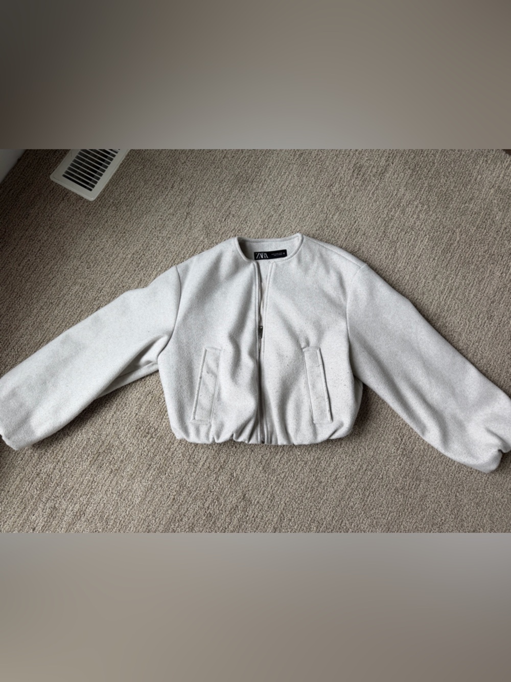 Zara Grey Cropped Bomber Jacket
